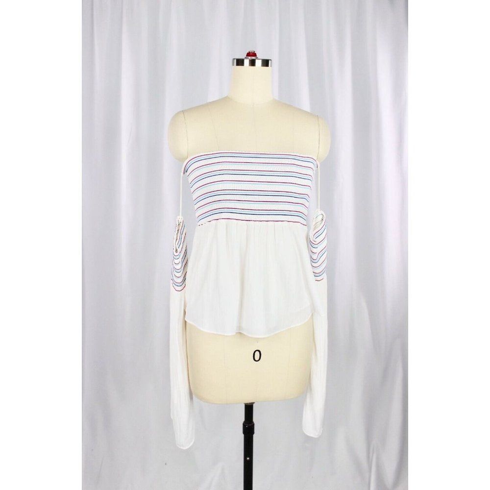 NWOT RAMY BROOK Giuliana White Silky Smocked Off Shoulder Blouse Top, Size XS - Picture 2 of 12